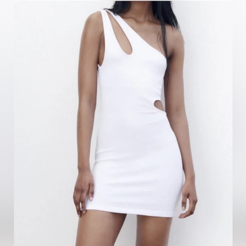Zara Asymmetric Cut Out Mini Dress in White Size Medium